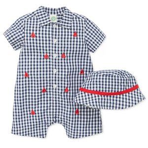 Little Me Blue and white gingham with red embroidered sailboats (no hat)